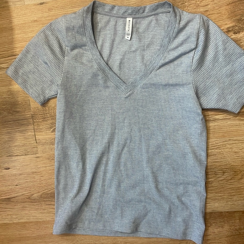 Athleta Light Blue Ribbed V‑Neck Tee